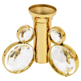 Brass and Crystals Candleholder in the style of Gaetano Sciolari from Palwa, 1970s For Sale