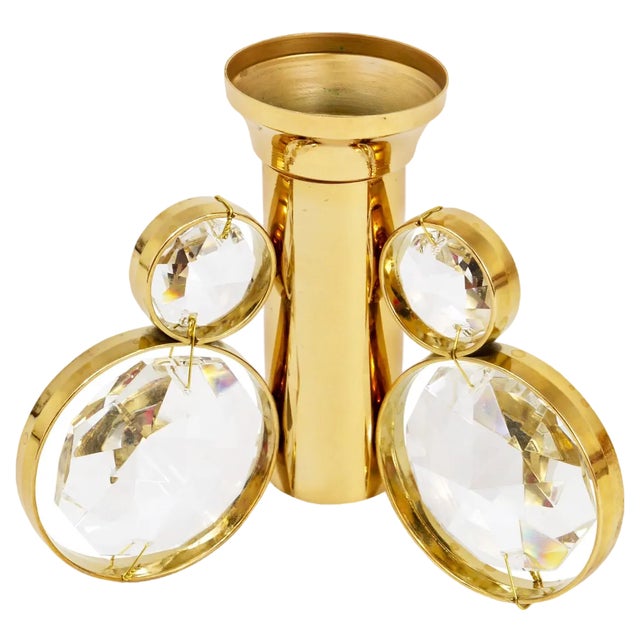 Brass and Crystals Candleholder in the style of Gaetano Sciolari from Palwa, 1970s For Sale