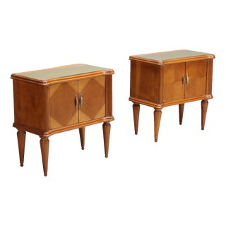 Vintage Mahogany Bedside Tables with Glass Tops, 1950s, Set of 2 For Sale