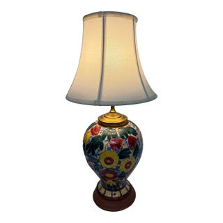Majolica Sgrafitto Table Lamp, Italian For Sale