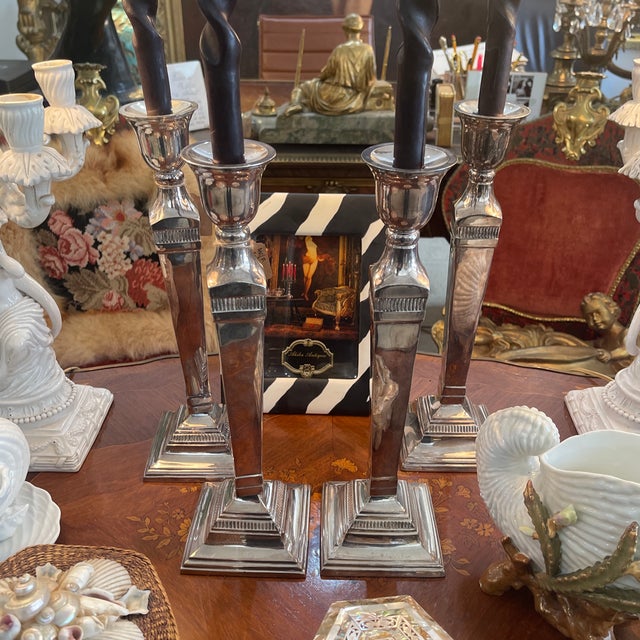2010s (4 Pcs) Pottery Barn Silver Plated Candlesticks For Sale - Image 5 of 5