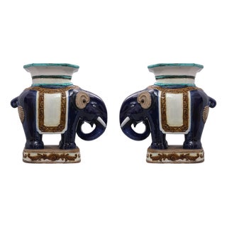 Large Regency Ceramic Elephant Plant Stands, Set of 2 For Sale