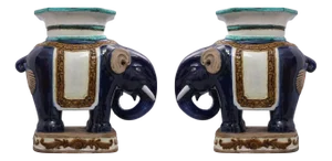 Large Regency Ceramic Elephant Plant Stands, Set of 2