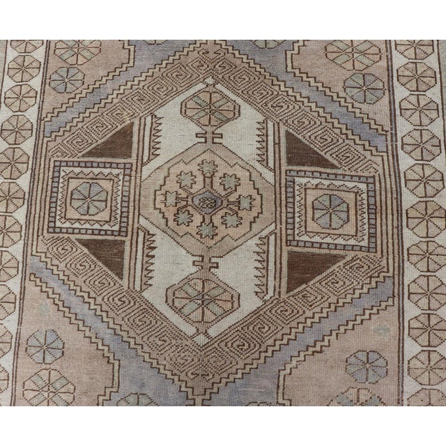 Textile Vintage Turkish Oushak Rug in Pale Lavender, Taupe, and Cream With Medallion 4'3 X 6'8 For Sale - Image 7 of 11