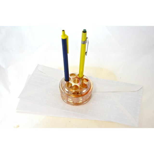 Iridescent Peach Paperweight Pen Holder For Sale - Image 4 of 5