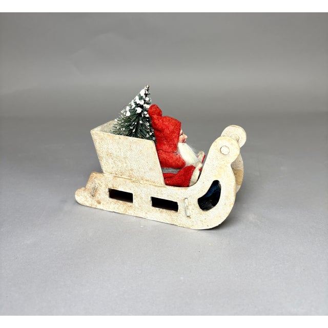 1940s 1940s Vintage German Putz Santa in Snowy Sleigh With Bottle Brush Tree For Sale - Image 5 of 15