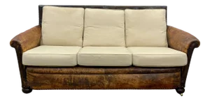 Early 20th Century Club Sofa in Leather & Fabric