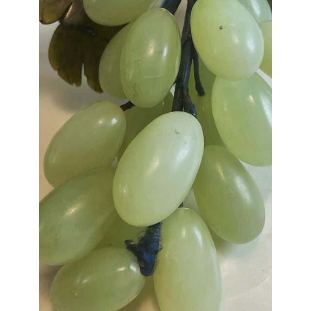 Japanese Asian Carved Jade Hard Stone Fruit Grape Bunch W/Leaves Decorative For Sale - Image 3 of 5