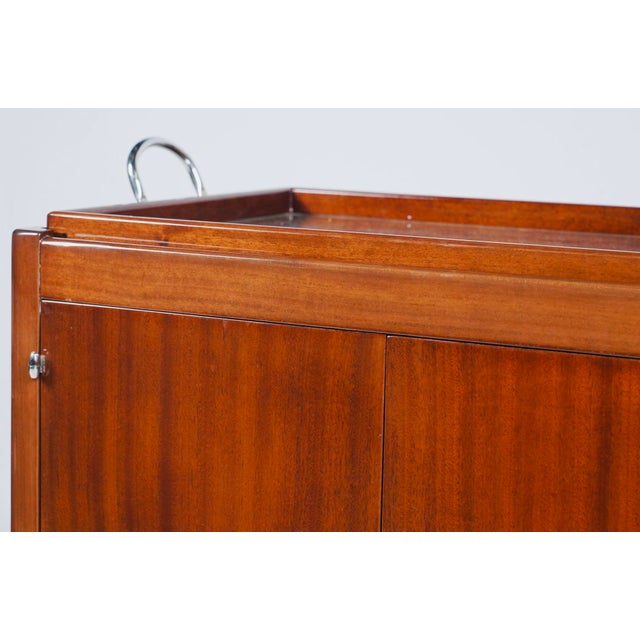 1930s Rare Kirby Beard Paris Art Deco Mahogany Bar Cabinet Trolley on Casters With Original Tray For Sale - Image 4 of 8