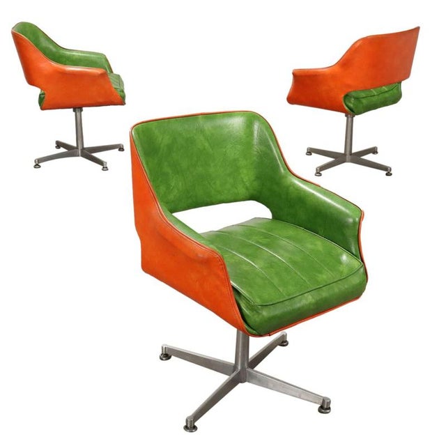 Vintage Swivel Chairs in Aluminium & Leatherette, 1960s, Set of 3 For Sale - Image 12 of 12