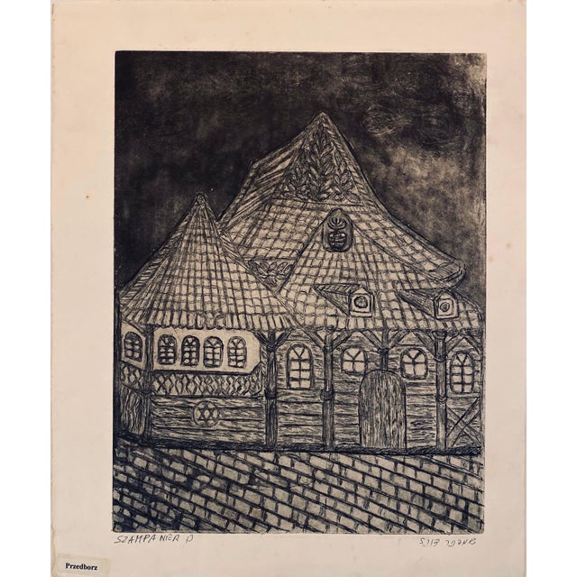 Dora Szampanier, Etching of destroyed synagogue - Przedborz, Poland For Sale