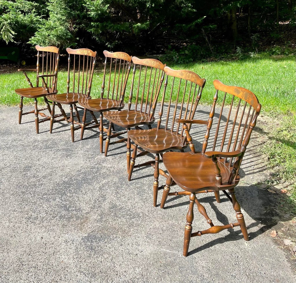 L. Hitchcock Fan Back Windsor Chairs - Set of 6 in Riverton Finish