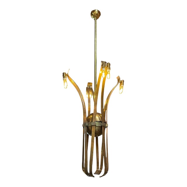 Solid Brass Sculptural Chandelier in Style of Guglielmo Ulrich,circa 1970s For Sale