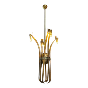 Solid Brass Sculptural Chandelier in Style of Guglielmo Ulrich,circa 1970s