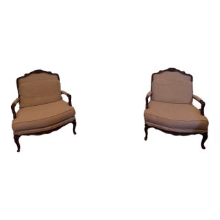 1990s Drexel Heritage Pair Louis XV French Feuteuil Chairs For Sale