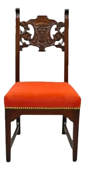 Late 19th Century Antique Renaissance Revival Lion Northwind Carved Walnut Figural Side Chair