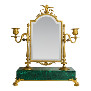 Magnificent Gilt Bronze Mirror Mounted on Malachite Base by Giroux