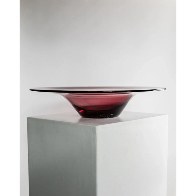 This XL vintage Murano glass bowl from 1970s Italy is a striking example of Mid Century design, crafted from heavy glass...