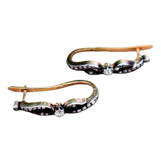 Gold Earrings with Diamond Stud, Set of 2 For Sale