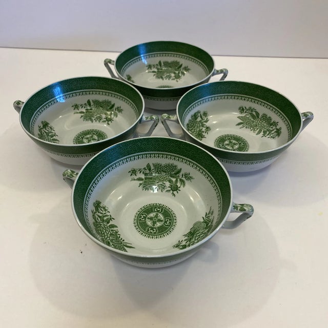 Off-white 1950s Spode Fitzhugh Green Cream Soup Bowls - Set of 4 For Sale - Image 8 of 9