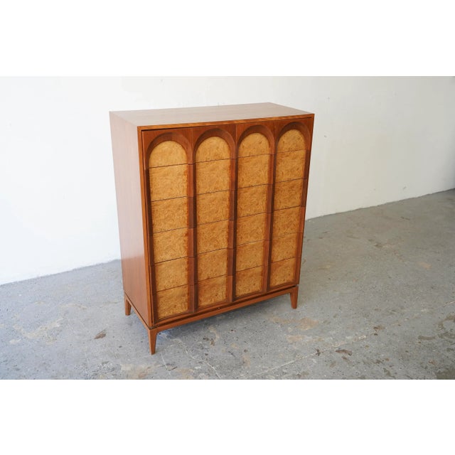 Wood 1960s Mid Century Thomasville Sculptural Tall Dresser Walnut & Olive Burl For Sale - Image 7 of 10