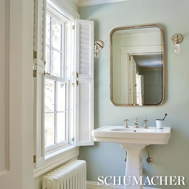 Schumacher Schumacher Emma Stripe Narrow Wallpaper In Sky For Sale - Image 4 of 4