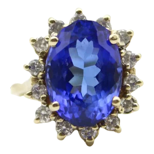 Vintage 14K Gold 7 Carat Tanzanite and Diamond Halo Ring by LeVian Size 7