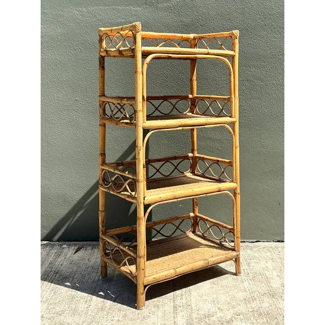 Wood Vintage Bamboo and Rattan Etagere For Sale - Image 7 of 12
