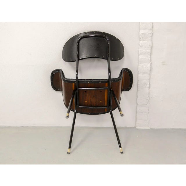 Metal Italian Rosewood & Black Leatherette Swan Chair with Black Steel Feet & Brass Tips, 1960s For Sale - Image 7 of 15