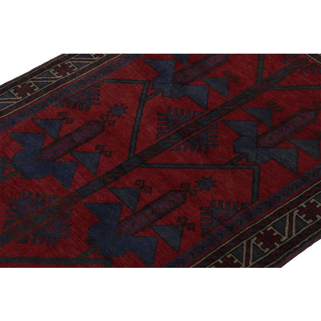 Rug & Kilim Rug & Kilim’s Baluch Tribal Rug in Red With Burgundy and Blue Geometric Patterns For Sale - Image 4 of 8