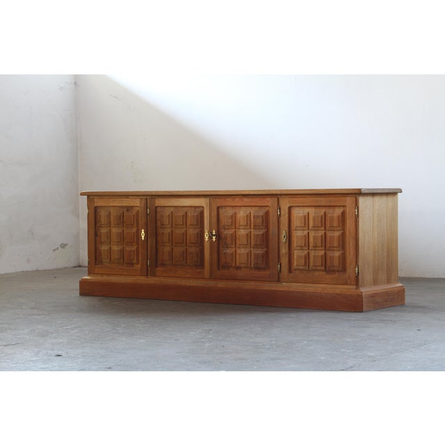 Mid-Century Modern Brutalist Danish Light Oak Low Sideboard by Henning Kjærnulf, 1960s For Sale - Image 3 of 17