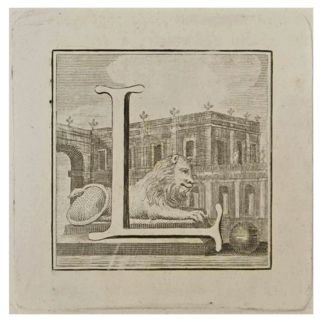 Luigi Vanvitelli, Letter of the Alphabet L, Etching, 18th Century For Sale