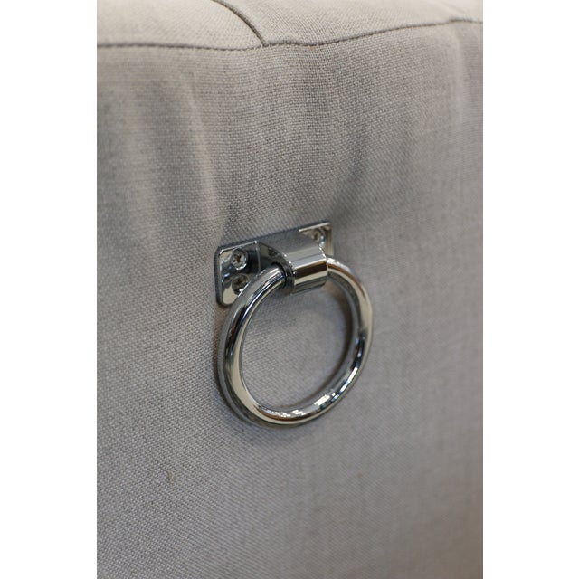 2020s Sarreid Ltd. Beam Bench, Tufted Beige Linen For Sale - Image 5 of 6