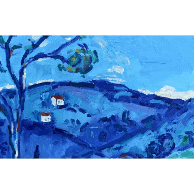 Contemporary Modern Oil Landscape Painting Whispering Hills - In Blue For Sale - Image 3 of 9