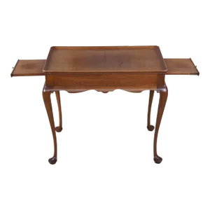 1990s Vintage Biggs Queen Anne Style Mahogany Pull Out Tray Tea Table