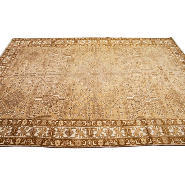 1960s 1960s Vintage Persian Joshegan Handmade Beige Geometric Wool Rug For Sale - Image 5 of 7