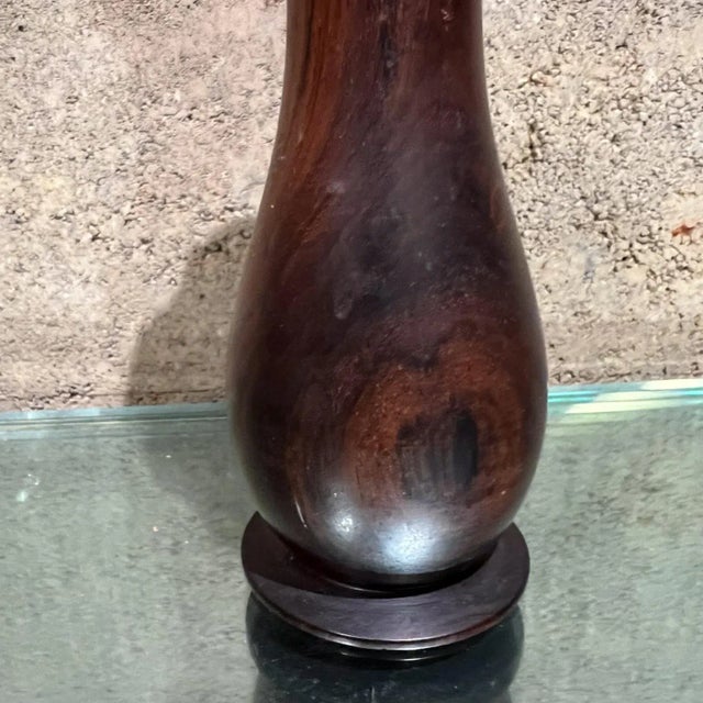 AMBIANIC presents 1970s Modernist Rosewood Palisander Turned Wood Vase One nick on upper lip. Preowned original unrestored...