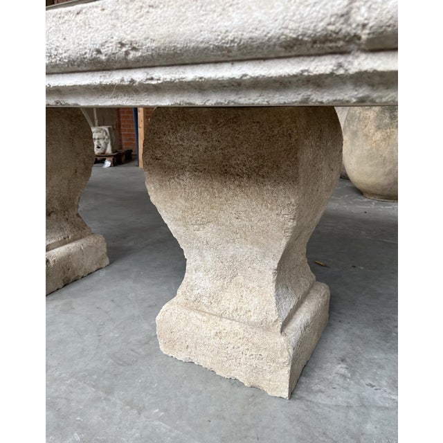 Authentic Hand Carved 3-Pedestal Limestone Garden Table From Provence, France For Sale - Image 4 of 18