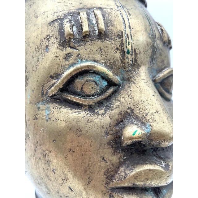 Nigerian Artist, Large Benin Memorial Head Sculpture, 20th Century, Bronze For Sale - Image 16 of 18