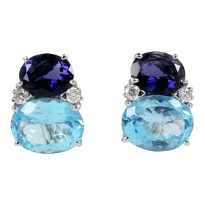 Christina Addison Large 18kt White Gold Gum Drop™ Earrings With Iolite and Blue Topaz and Diamonds - a Pair