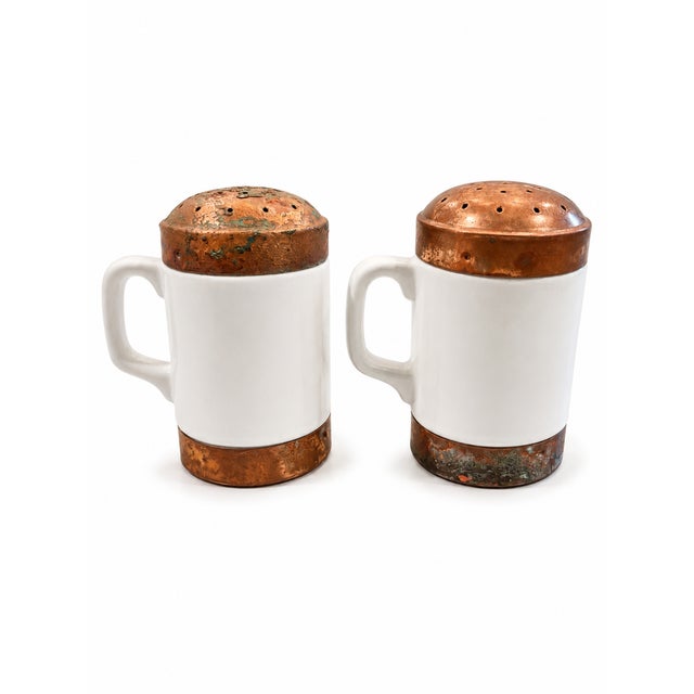 1970s 1970s Vintage Nautical Ceramic & Copper Salt and Pepper Shakers – Pair For Sale - Image 5 of 6