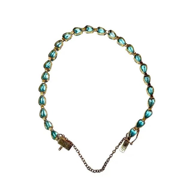 Modern Tennis Bracelet With Pear-Shaped Blue Topaz Gemstones, 14k Gold For Sale - Image 3 of 6