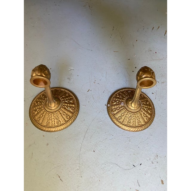 Brass Vintage Ornate 1968 Brass Metal Bathroom Towel Rod End Caps - a Pair For Sale - Image 8 of 11