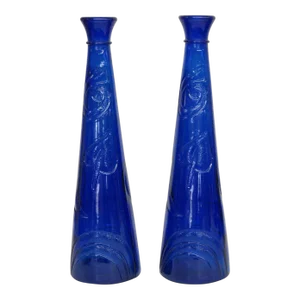 Studio Nova Cobalt Blue Glass Moon Spiral Spade Rainbow Tall Vases a Pair
