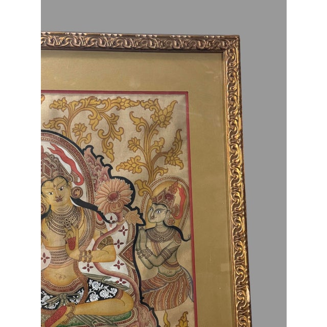 Antique Gilt Framed Hand Painted Tibetan Buddhist Green Tara Thangka Painting For Sale - Image 4 of 9