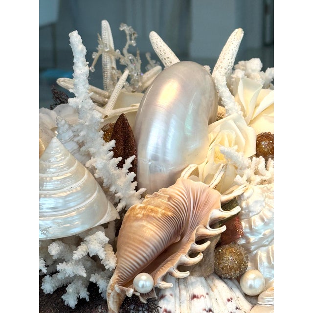 2020s Shell Art Urn With Pearls and Decorative Shells For Sale - Image 5 of 11