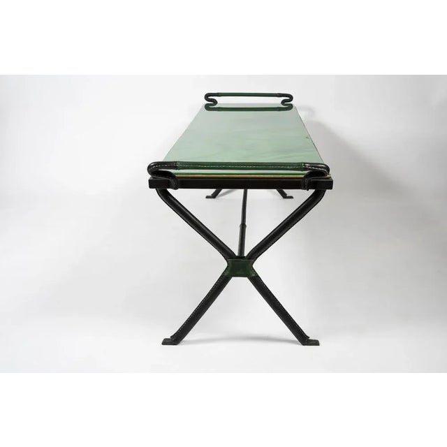Mid-Century Modern Coffee Table in Sheathed Leather and Green Opaline by Jacques Adnet, 1950 For Sale - Image 3 of 8