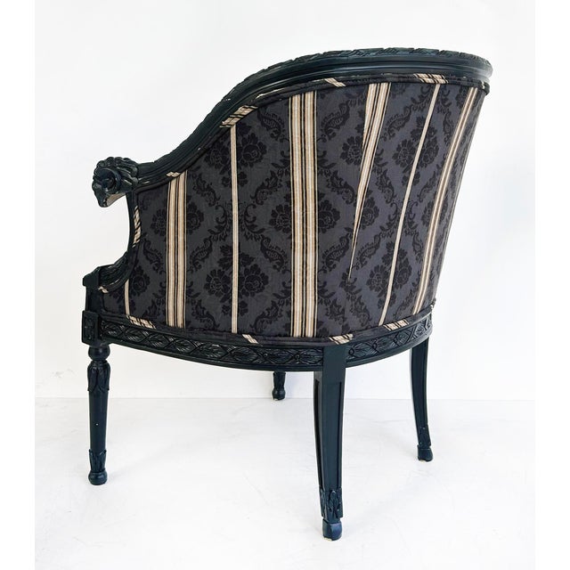 Black Vintage Ebonized Carved Ram's Head Bergère Chairs, Pair For Sale - Image 8 of 16