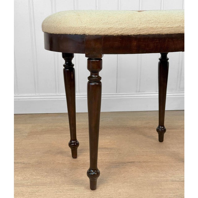 Antique Traditional Mahogany Floral Needlepoint Oval Vanity Seat Stool For Sale - Image 9 of 10