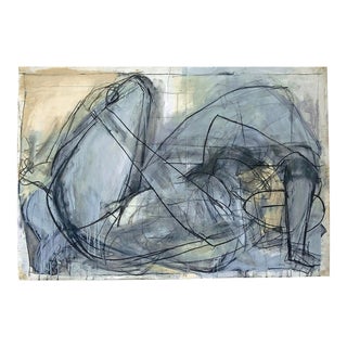 Abstract Figurative Nude Charcoal Drawing on Old School-Lined Paper For Sale